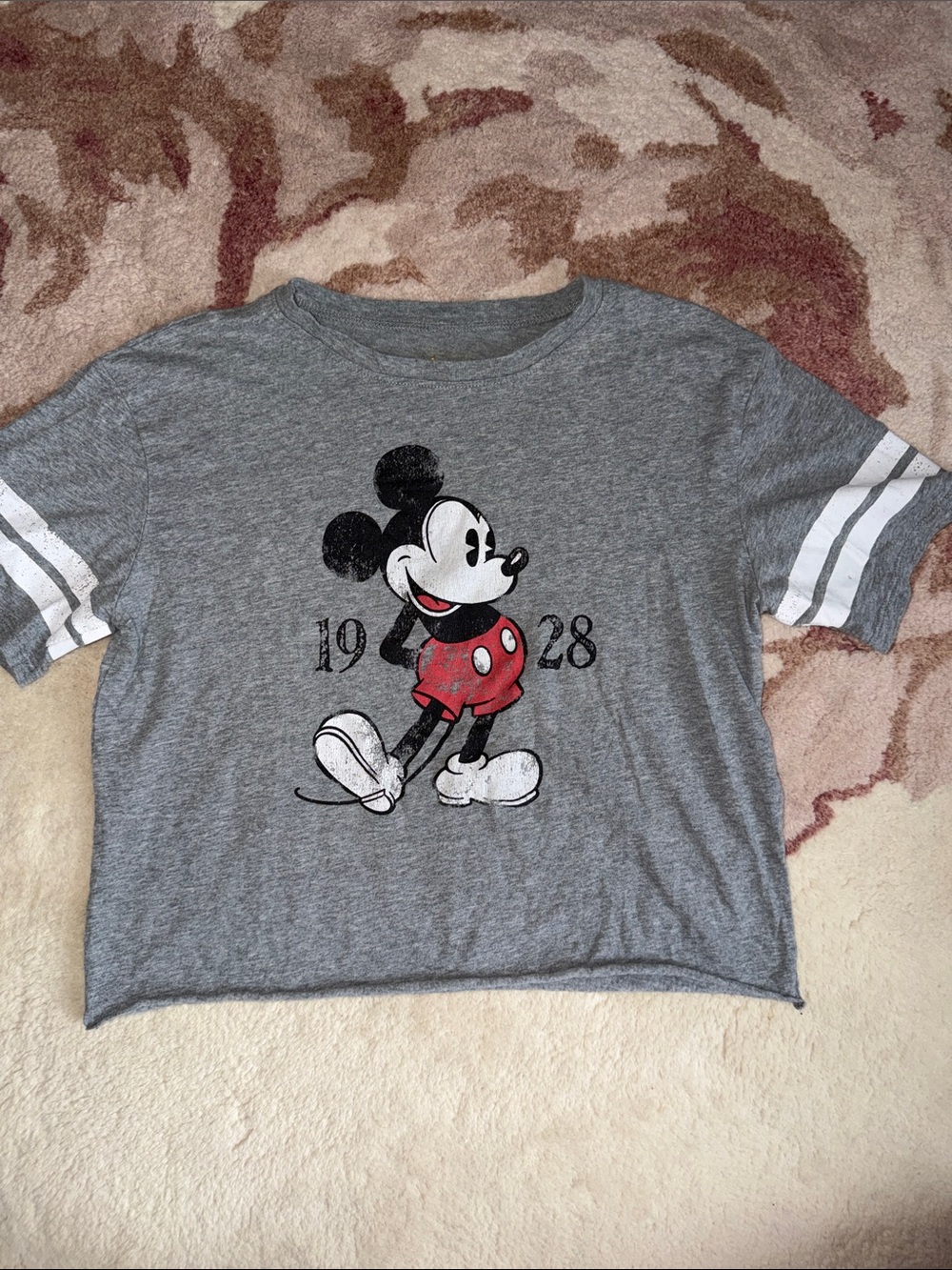 Disney Grey Mickey Mouse Tee with Red Shorts and White Stripes